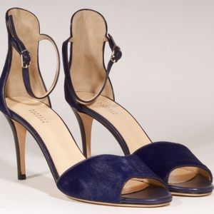 BARNEYS New York BLUE Calf Fur ANKLE STRAP Heels
